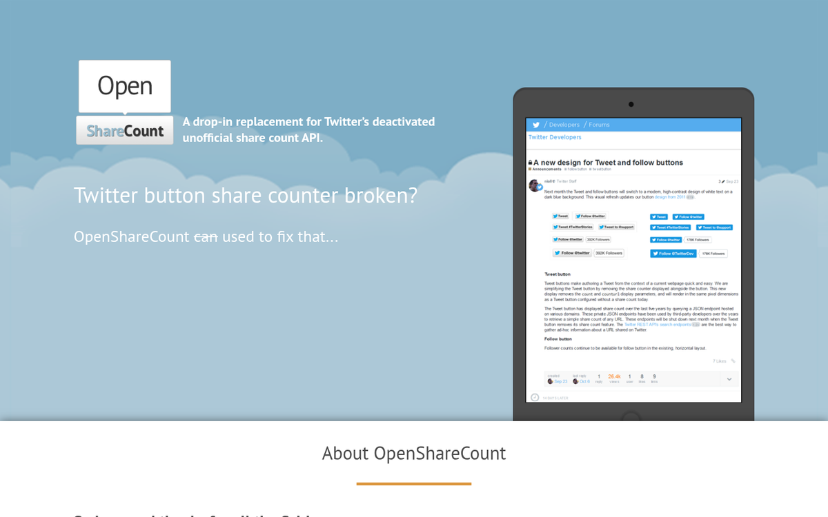 OpenShareCount website homepage screenshot