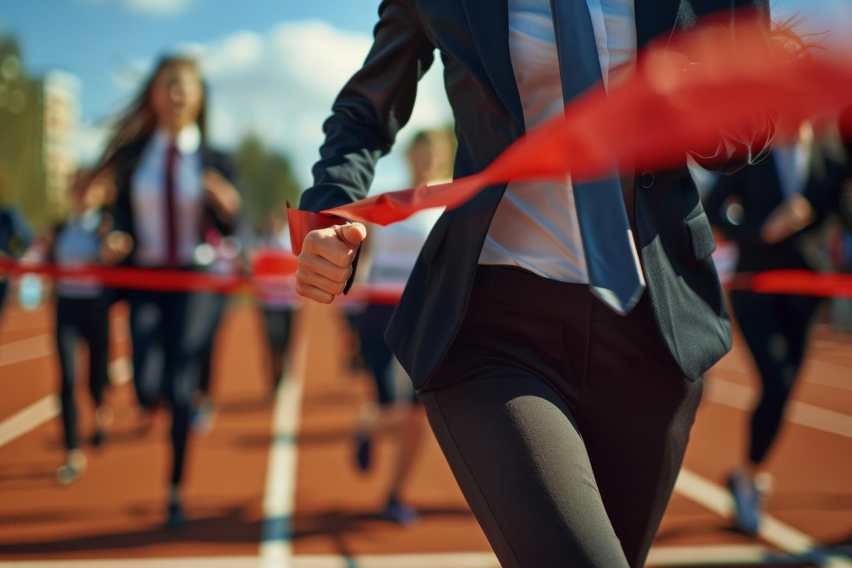 Competitors racing to reach the finish line