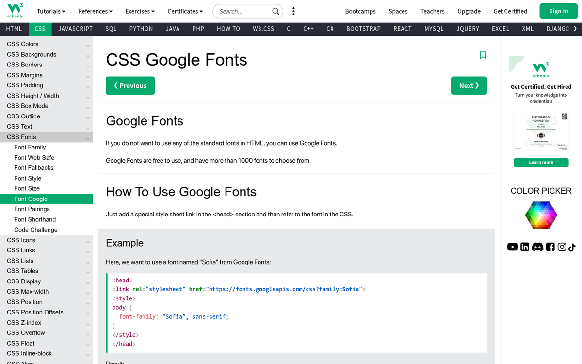 Font installation settings on a blogging platform