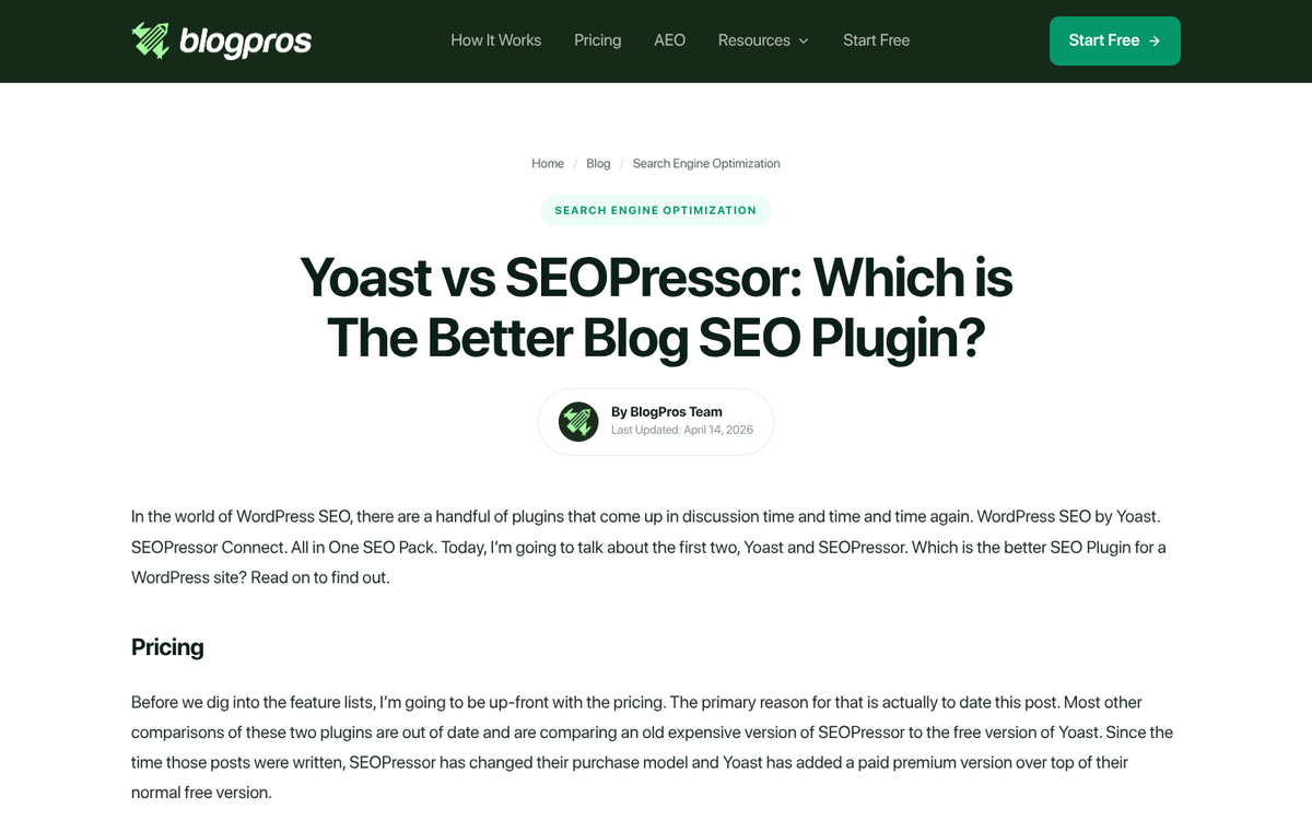 SEOPressor plugin pricing plans comparison