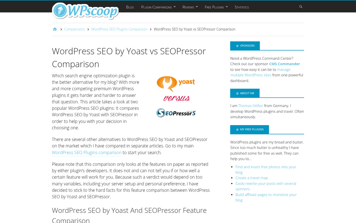 Side by side plugin feature comparison chart