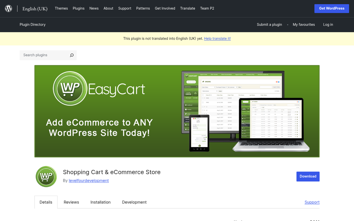 WP EasyCart shopping cart plugin interface