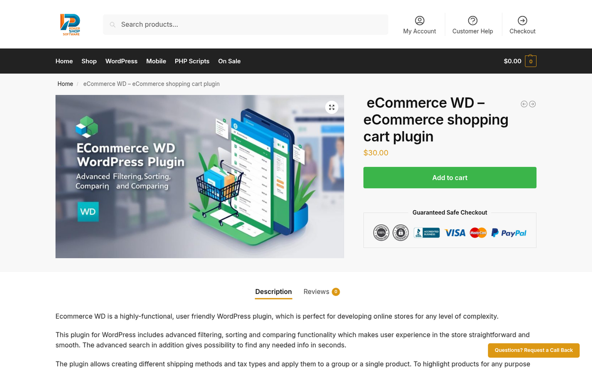 eCommerce WD shopping cart plugin interface