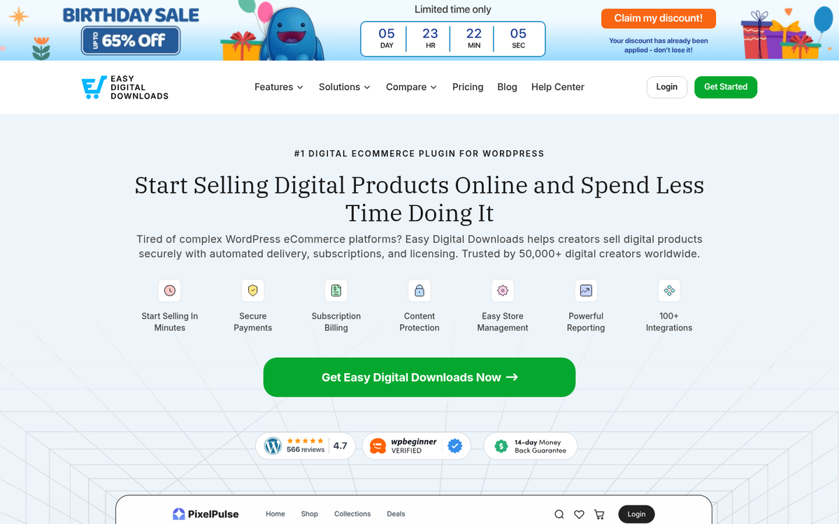 Easy Digital Downloads plugin website screenshot