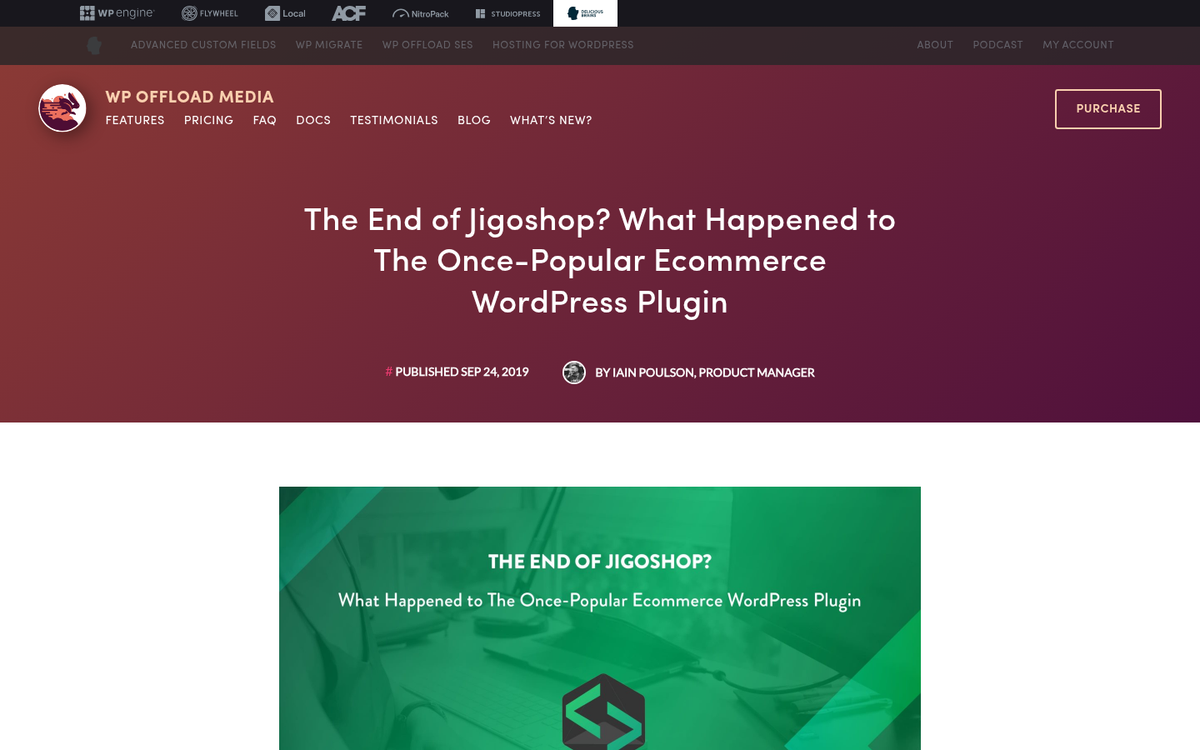 JigoShop plugin interface on WordPress dashboard