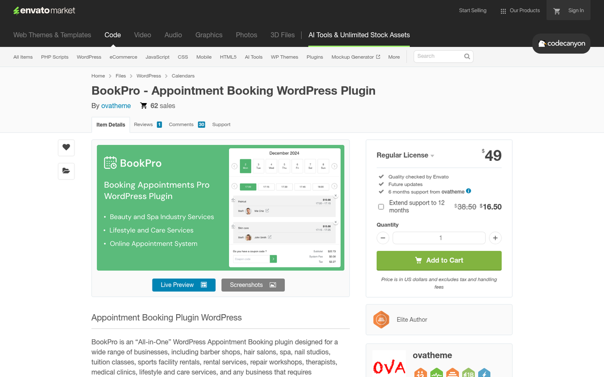 Book a Place Pro plugin interface screenshot