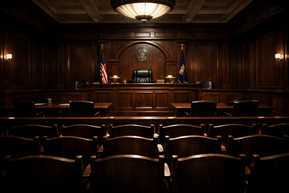 Judge's gavel on a wooden desk