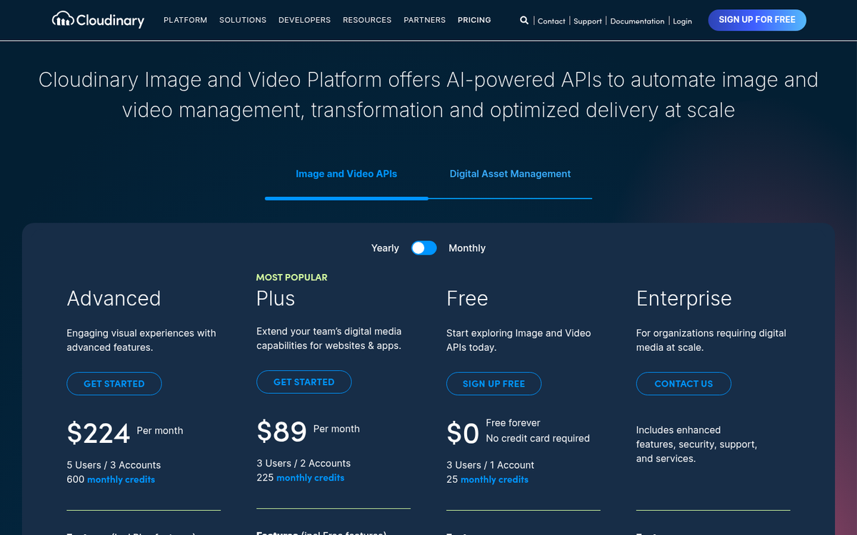 Cloudinary CDN dashboard homepage screenshot