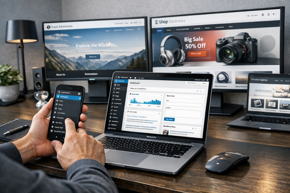 ManageWP dashboard on a mobile phone