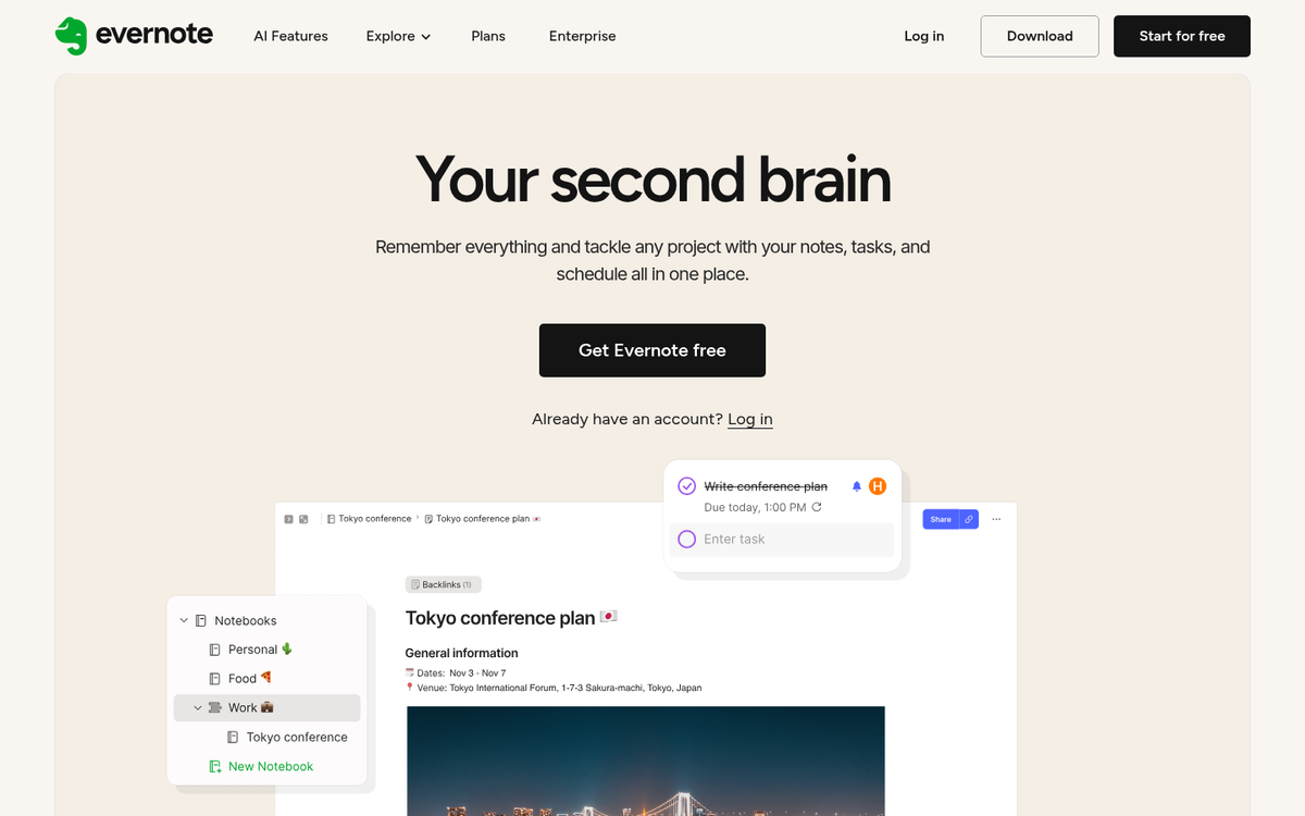 Evernote app interface on mobile phone