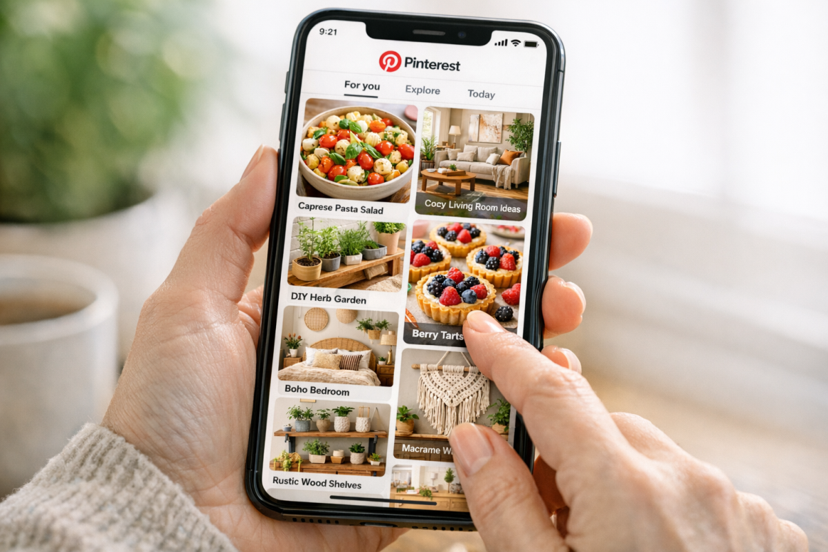 Pinterest feed displaying popular pins grid