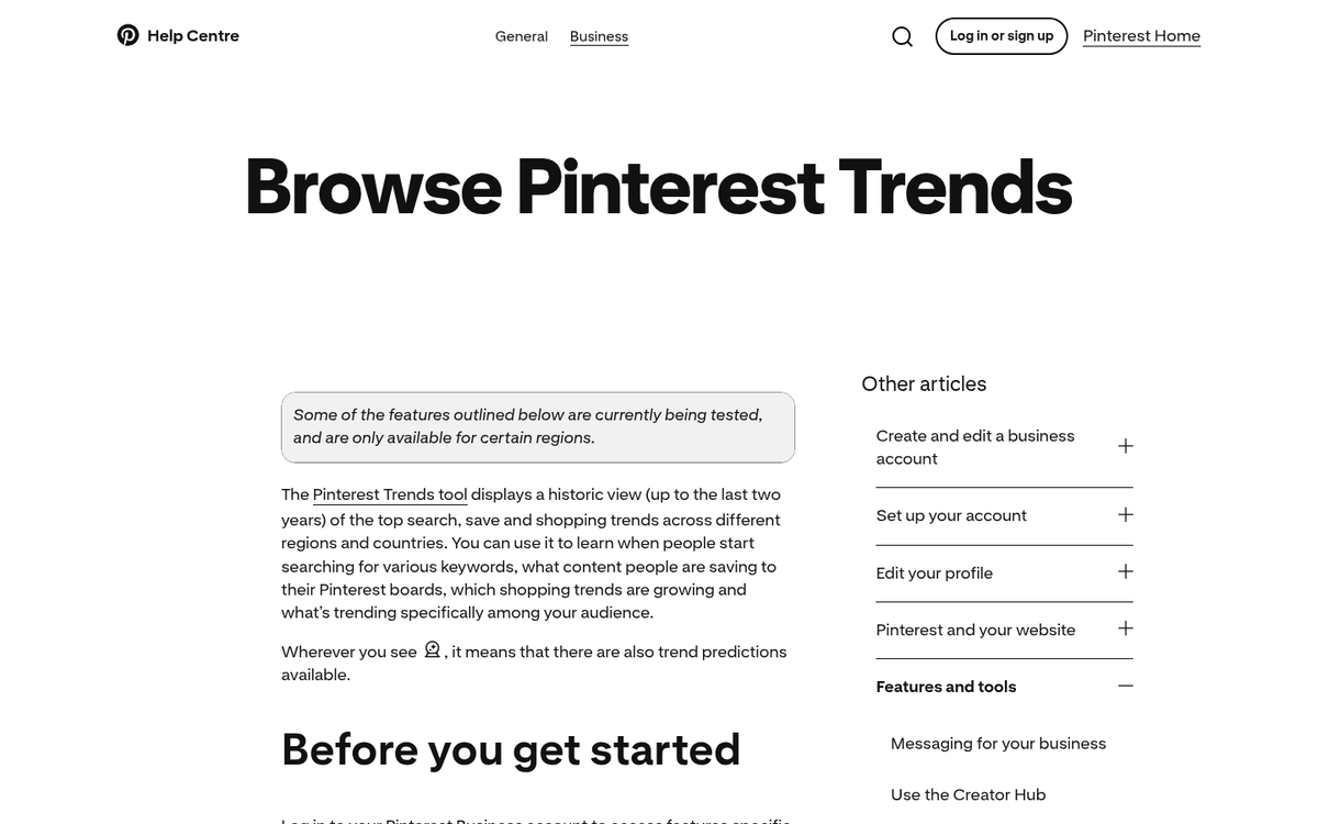 Pinterest search bar and trends tool interface