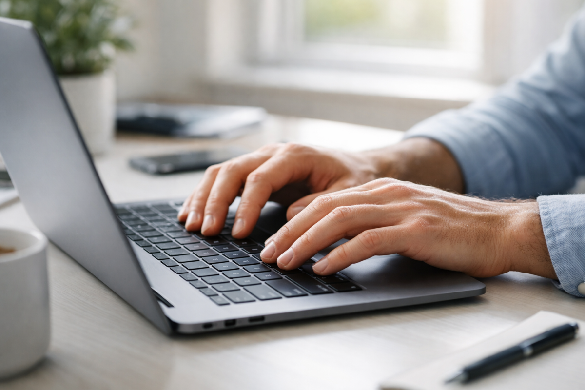 Person sharing article on social media