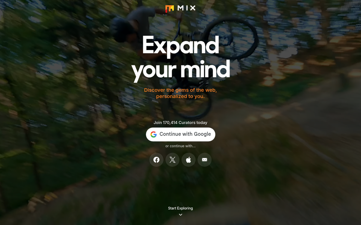 Mix.com homepage interface on desktop screen