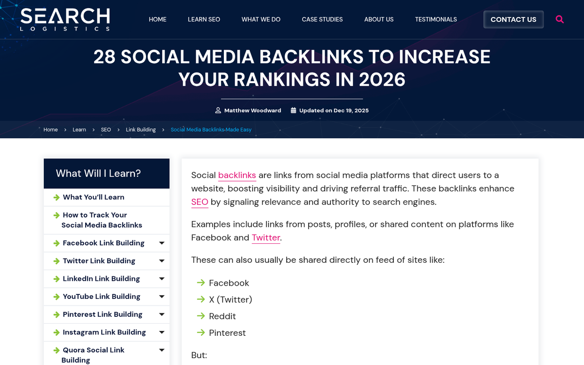 Social media profile page with backlink displayed