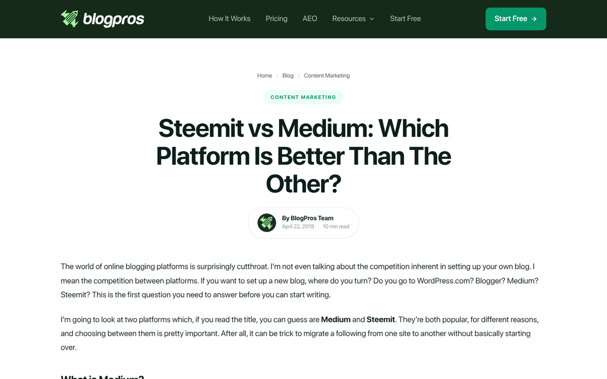 Side by side platform comparison screenshot