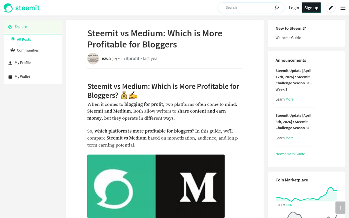 Steemit and Medium platform comparison overview