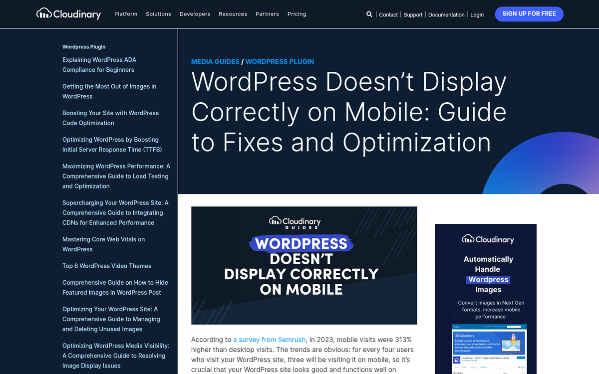 WordPress mobile usability error messages displayed