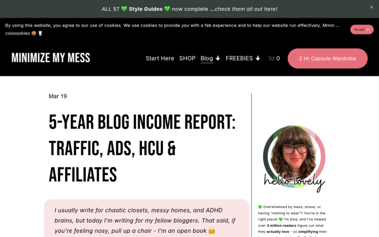 Woman reviewing blog income goals on laptop