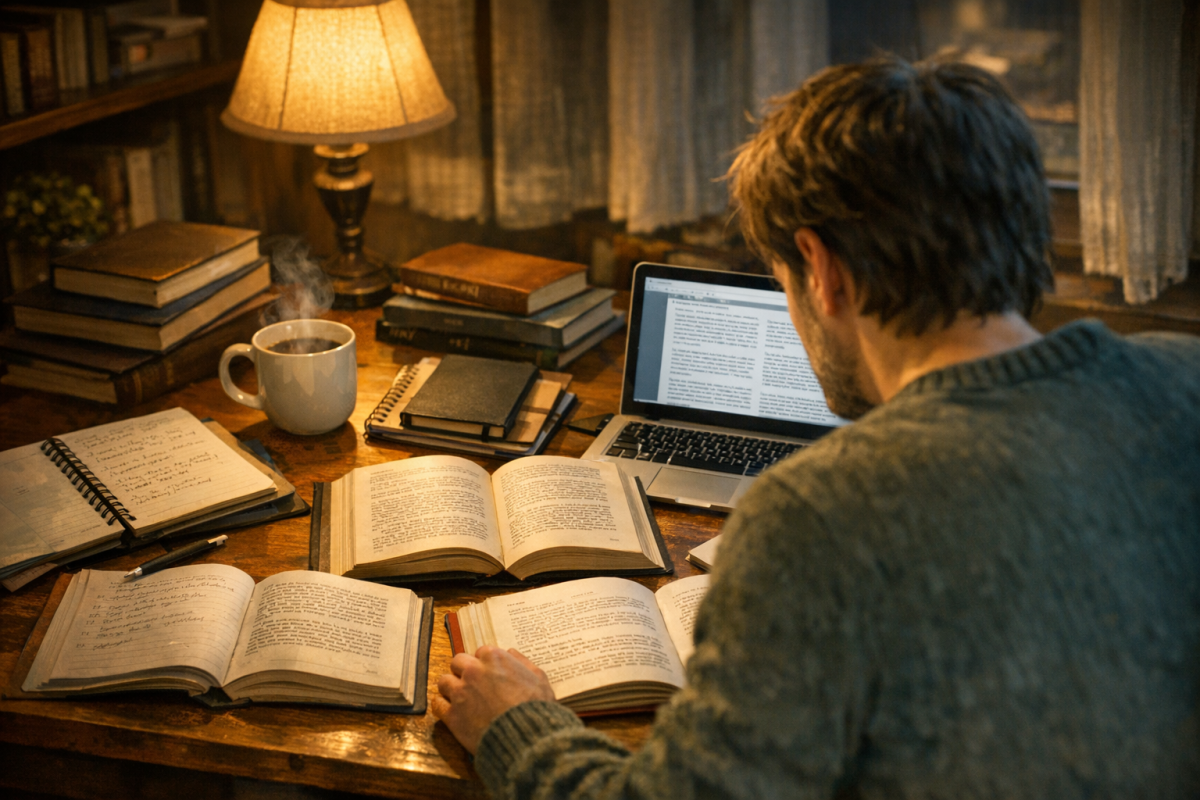 Stack of books on a desk