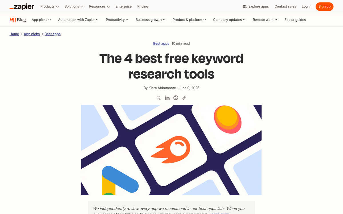 Keyword research tool results on screen