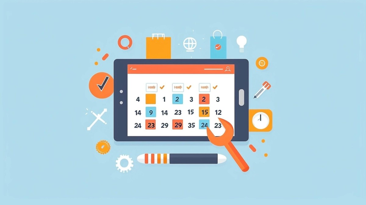 Woman scheduling blog posts on calendar