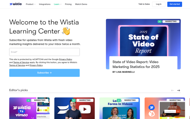 Wistia corporate blog homepage screenshot