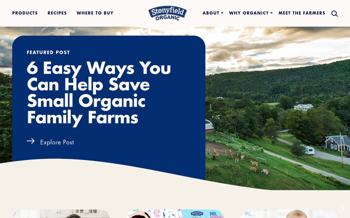 Stonyfield corporate blog homepage screenshot