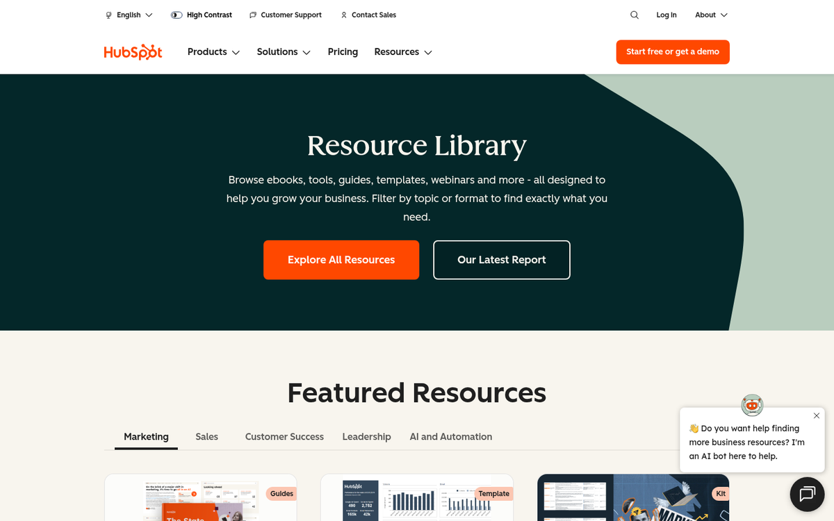 HubSpot corporate blog homepage screenshot
