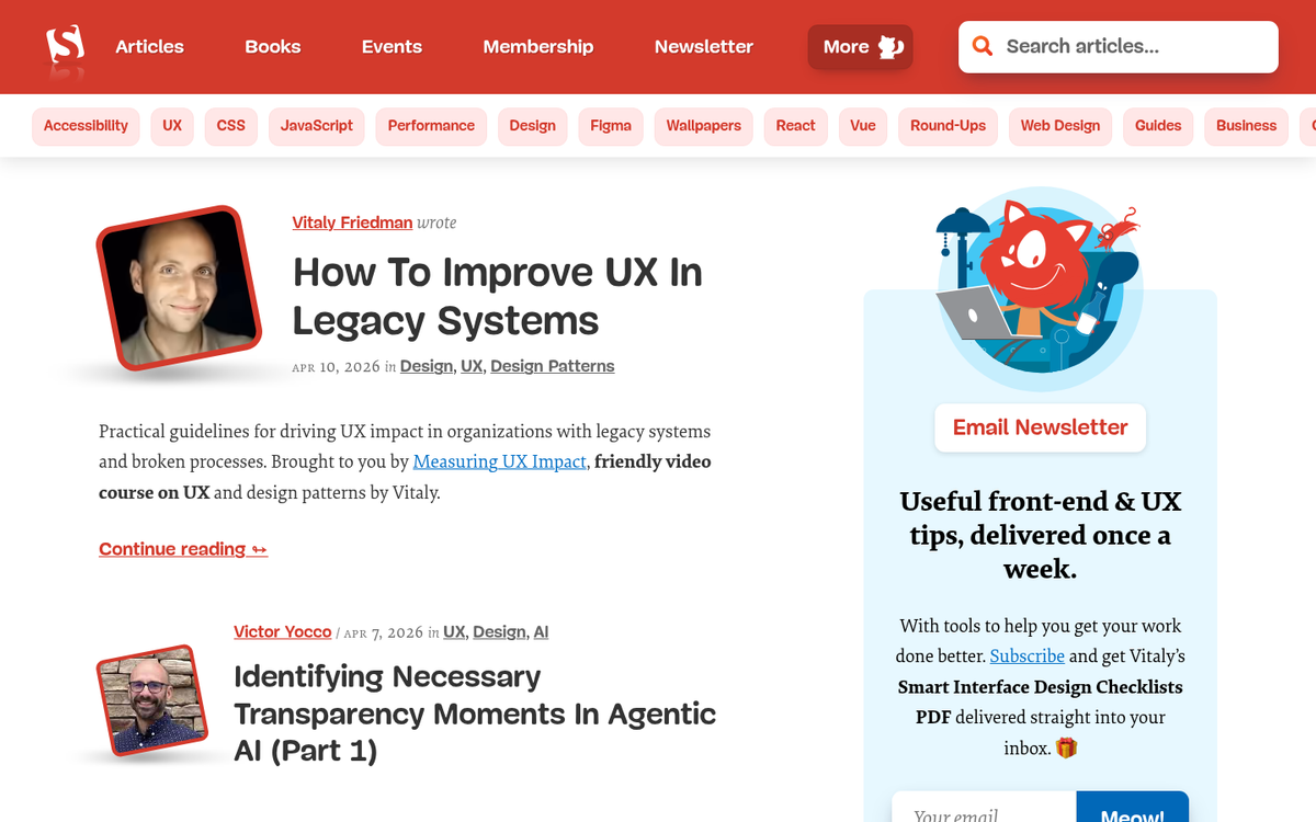 Smashing Magazine corporate blog homepage screenshot