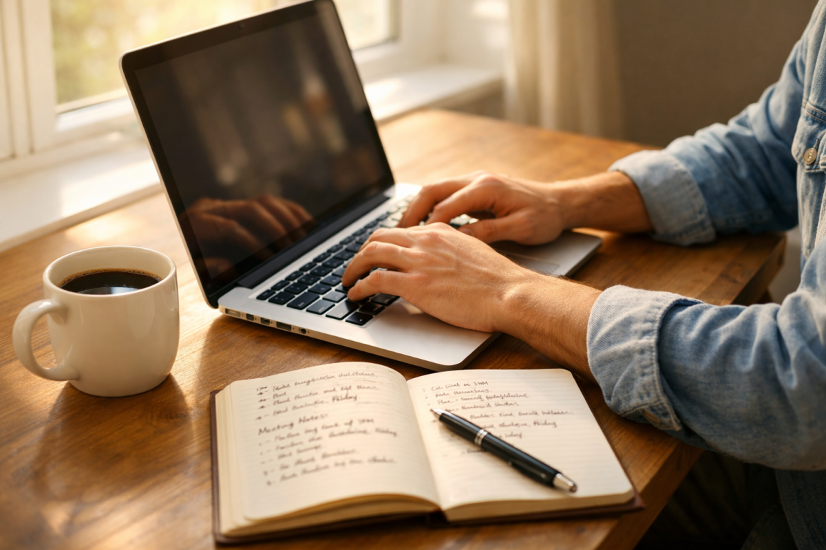 Person writing a blog post online