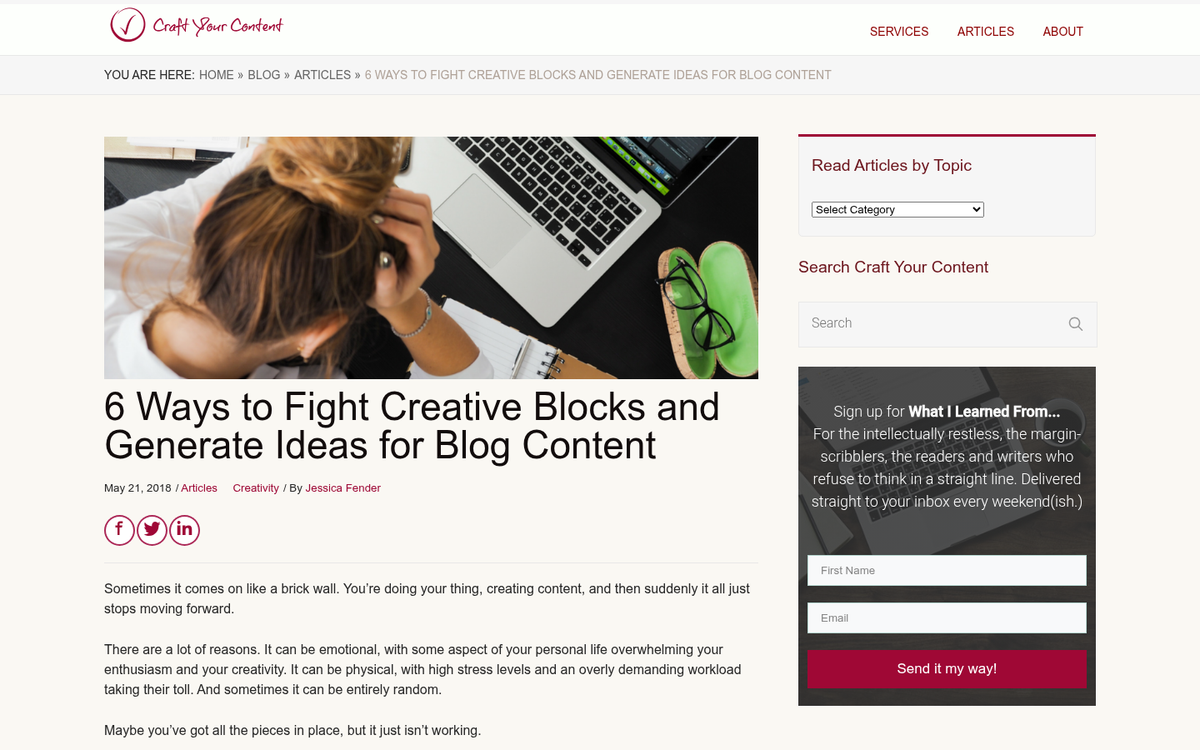 Blogger rediscovering creative passion at desk