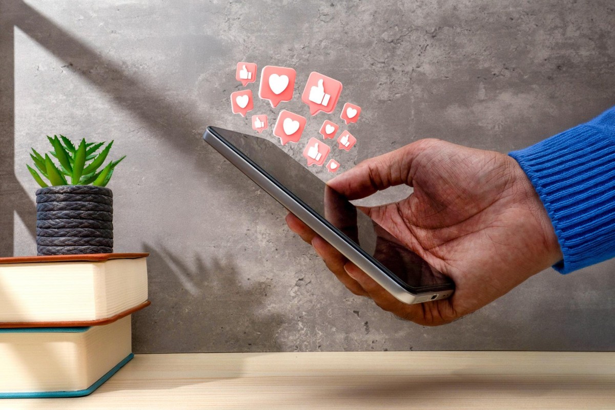 Person sharing content on social media