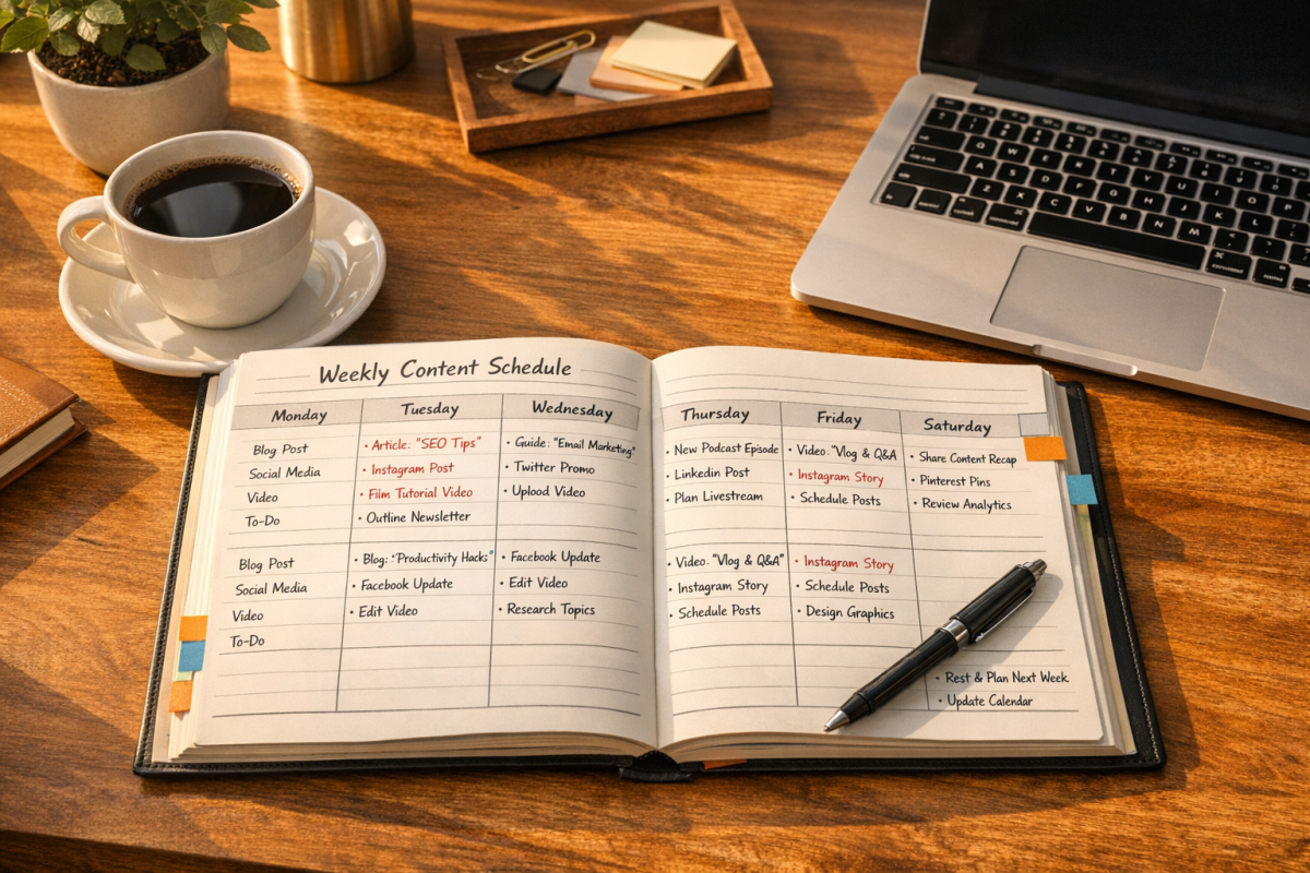 Calendar with consistent content schedule marked
