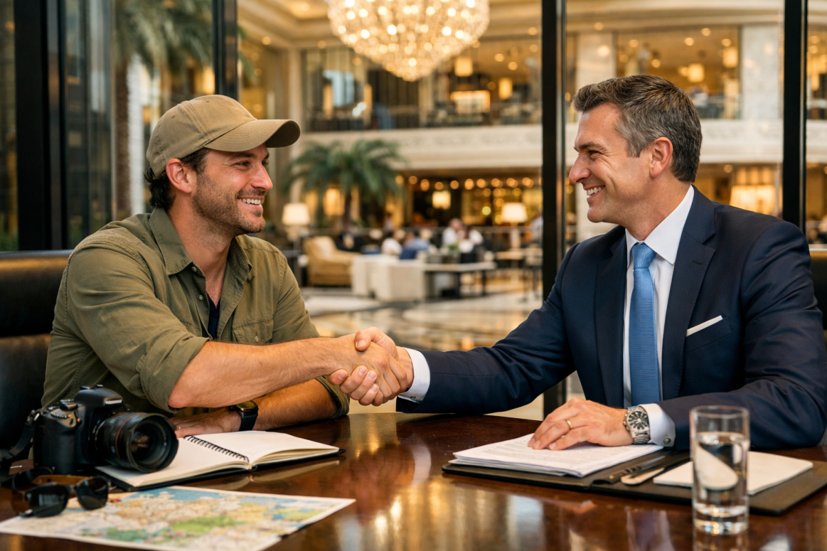 Travel blogger partnering with tourism company representative