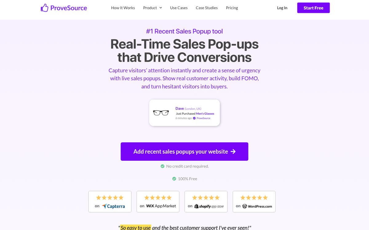 Recent sales popup notification on website