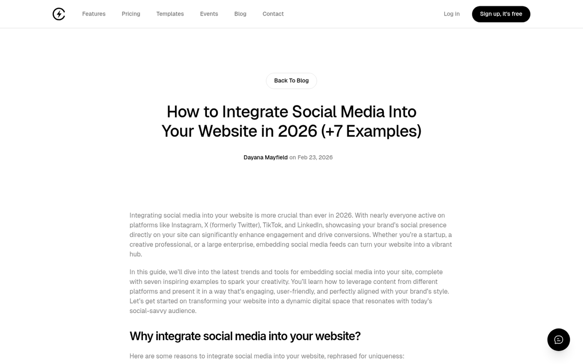 Embedded social media post with landing page link