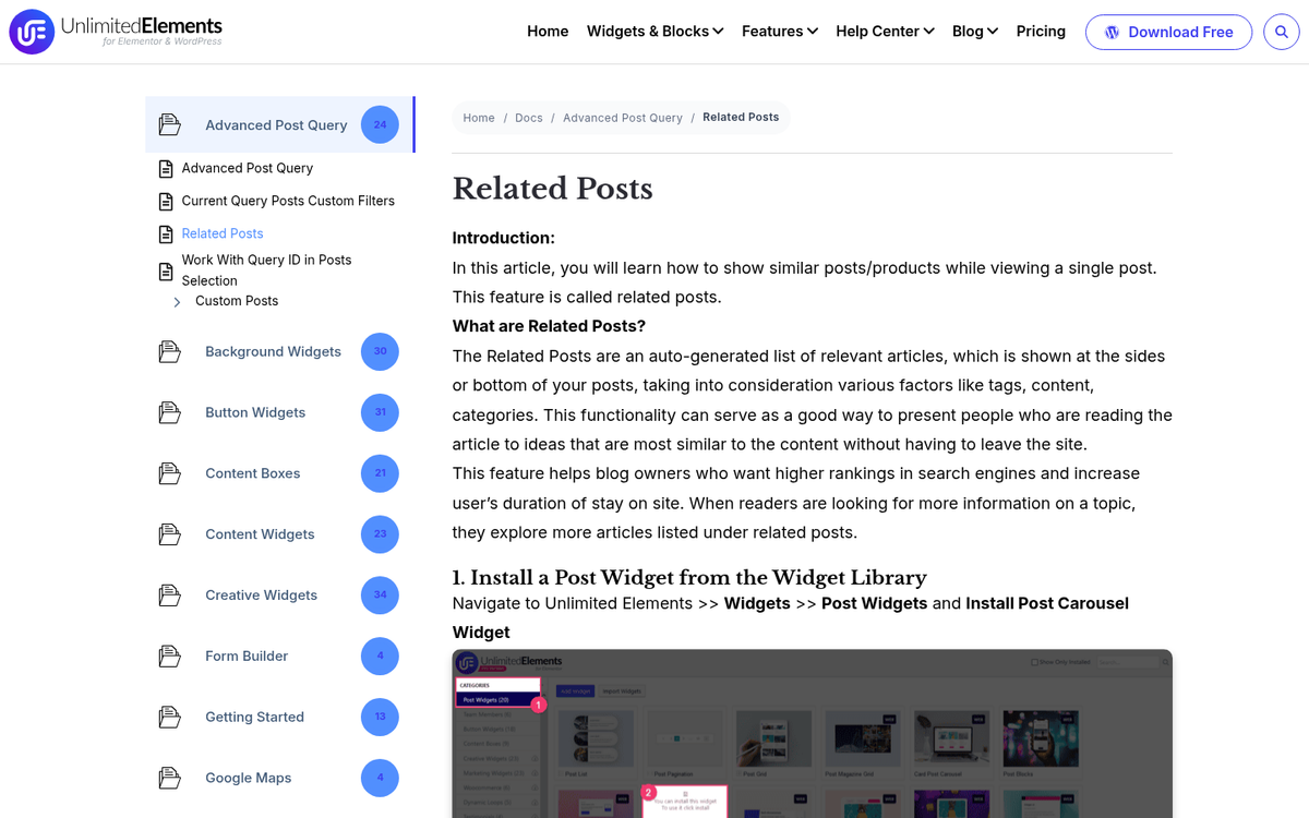 Related posts widget on a blog sidebar
