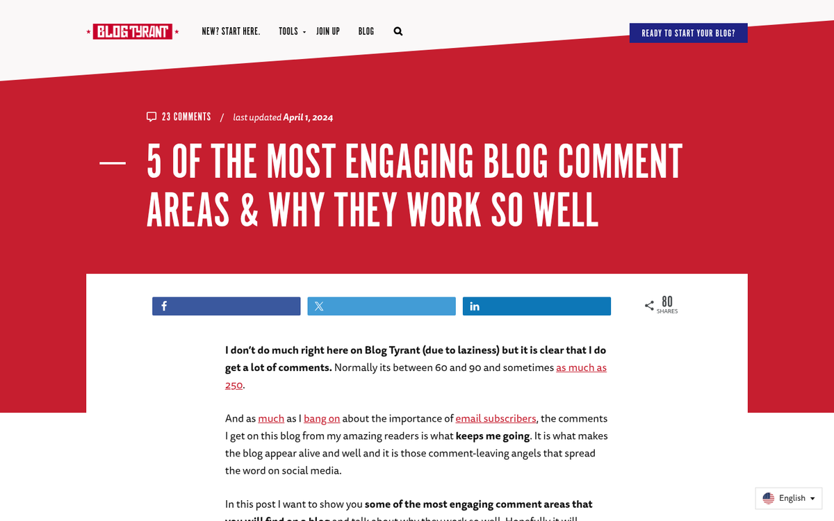 Blog post comment section with replies