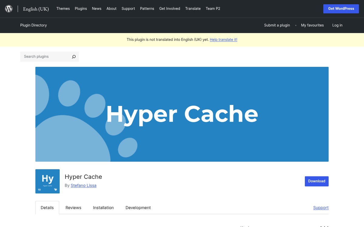 Hyper Cache WordPress plugin website screenshot