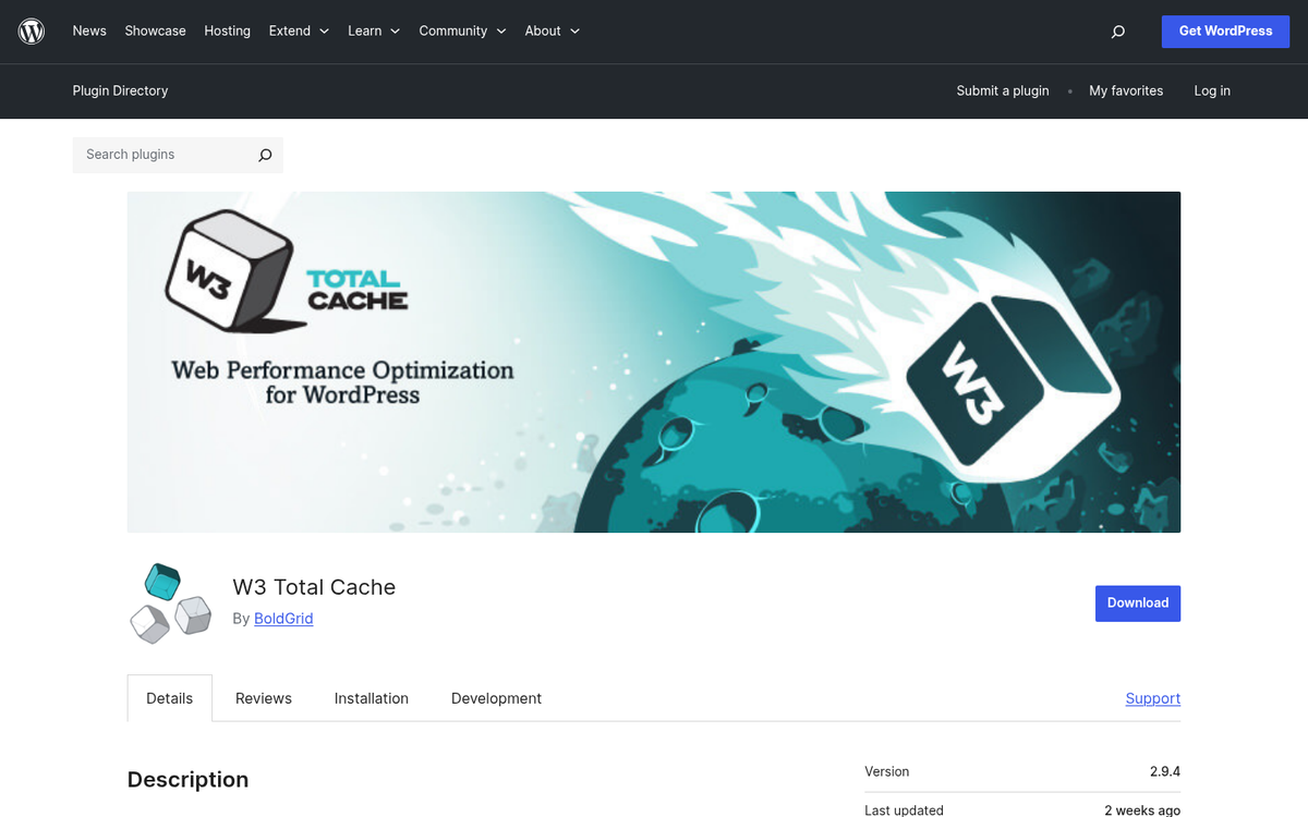 W3 Total Cache plugin website homepage