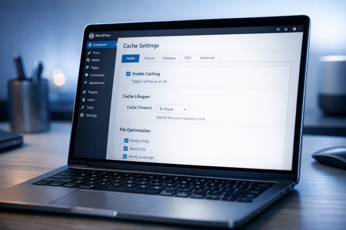 WP Super Cache plugin settings dashboard
