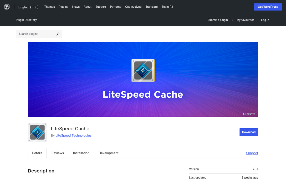 LiteSpeed Cache plugin WordPress dashboard screenshot