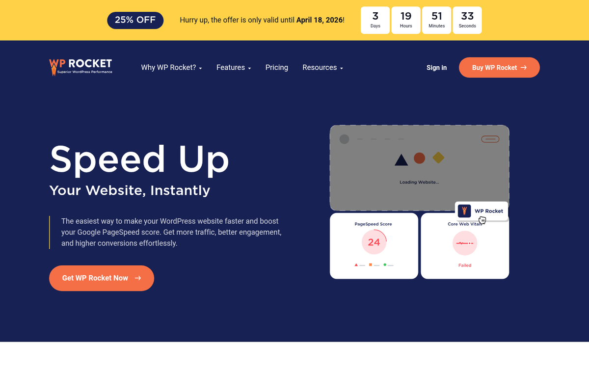 WP Rocket plugin website homepage screenshot