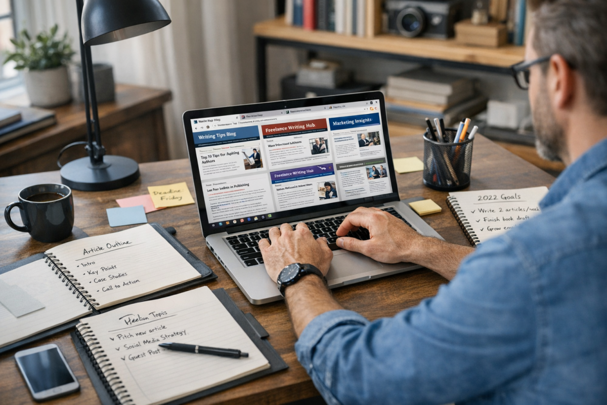 Person writing guest post for industry website