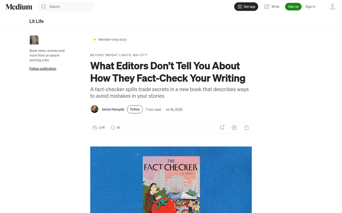Fact-checking article with editing tools open