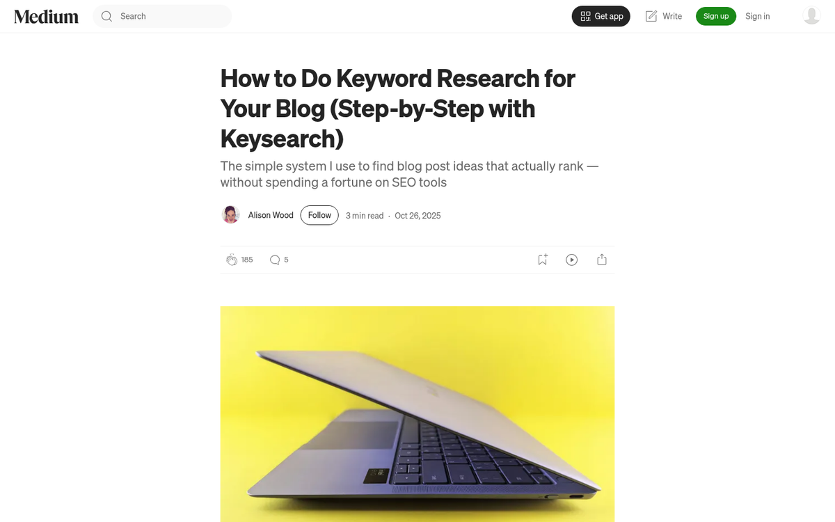 Keyword research tool results on screen