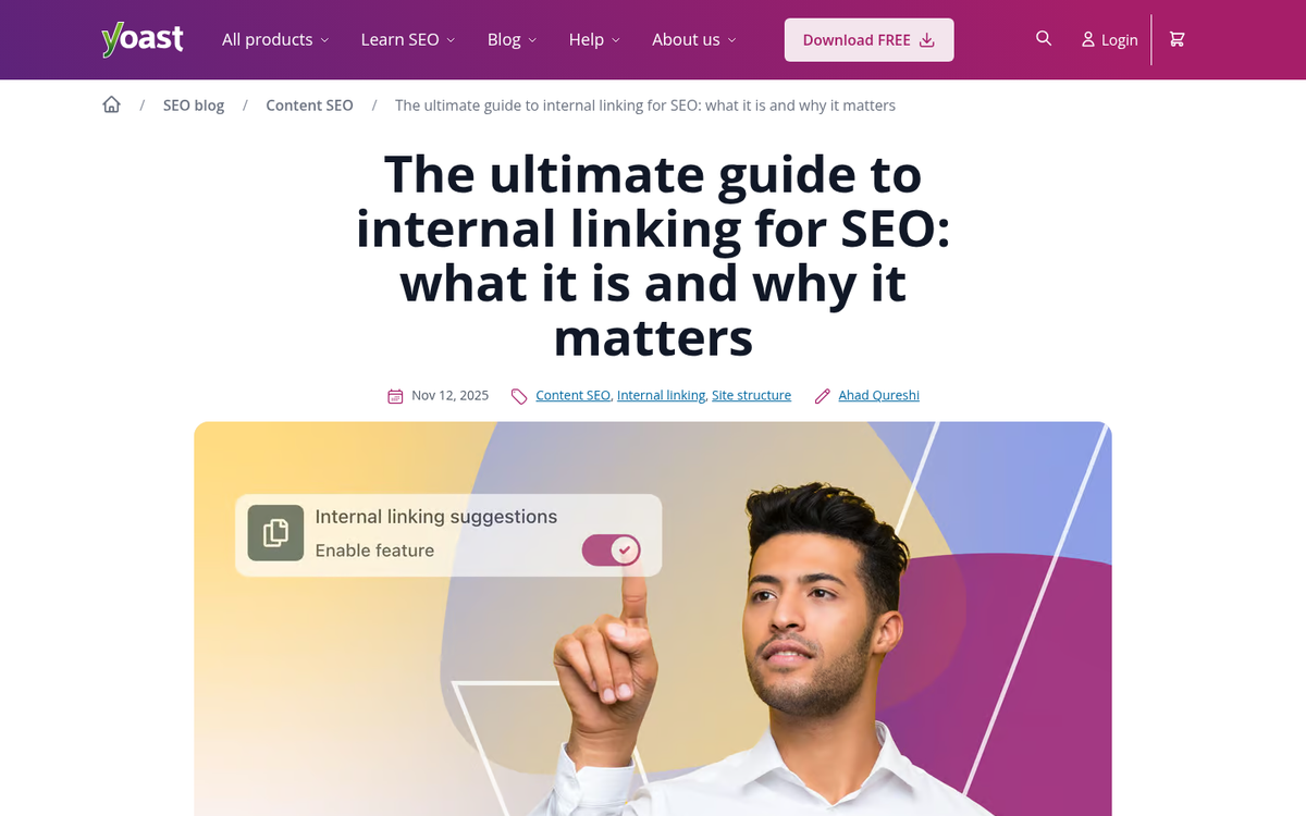 Website page showing internal linking structure