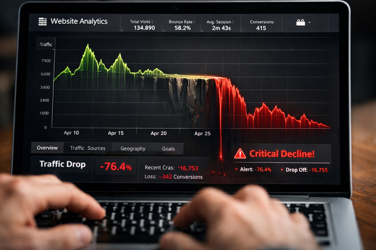 Graph showing significant website traffic decline