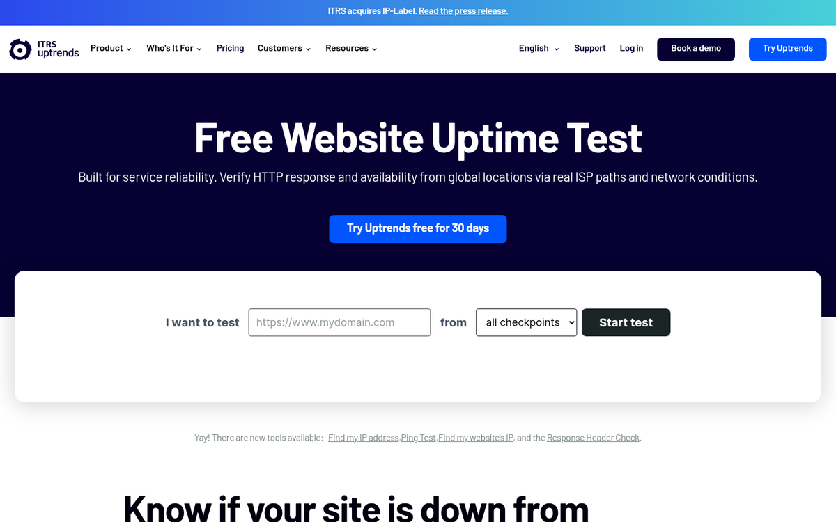 Web host server downtime status page screenshot